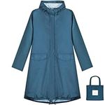 Anyoo Waterproof Women Raincoat Rain Jacket with Hood, Lightweight Long Rain Coat Windbreaker Trench, Steel Blue, One Size