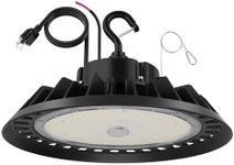 BFT UFO LED High Bay Light 150W 22500LM 1-10V Dimmable 5000K,600W HID/HPS Replacement,5' Cable with 110V US Plug,UL Certified Driver IP65 Hanging Hook,Safe Rope,Factory,Warehouse,Shop Lights,Workshop