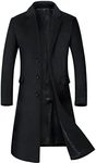 YOUTHUP Mens Winter Coat Slim Fit Wool Overcoat Knee-Length Elegant Trench Coat Business Peacoat, Black-Thin, XL