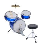 Toyrific Academy of Music | Kids 3 Piece Drum Kit, Children Beginners Drum Musical Instrument Set with Bass Drum Pedal, Drum Sticks, Cymbal and Seat, Blue