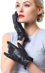 NappaNovum Women's Classic Italian Nappa Leather Gloves Lambskin Winter Comfort Lining Fashion Gloves (Touchscreen Or Non-Touchscreen) (S Black)