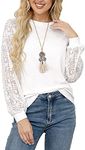 HAOMEILI Women’s Long Sleeve Tops Lace Shirt Casual Loose T Shirts Blouses(Medium, White-H)