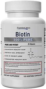 Superior Labs – Best Natural Biotin NonGMO Supplement – for Luscious Longer Hair and Lashes – Stronger Nails – Healthy Skin – Energy Booster – Healthy Weight - 5000 mcg, 120 Vegetable Caps