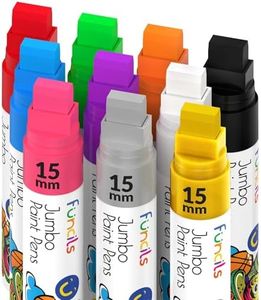 Funcils 10 Jumbo Acrylic Paint Markers - 15mm Acrylic Paint Pens for Canvas, Rock Painting, Wood, Plastic, Glass - Thick Permanent Markers for Signs, Wall Murals, Calligraphy, Tagging Graffiti Markers