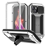 ANROD for iPhone 15 Case,Shockproof Hard Case Aluminum Metal Gorilla Glass Military Heavy Duty Sturdy Protector Cover for iPhone 15,with Lens Protection Cover (Silver)