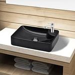 Ceramic Bathroom Sink Basin with Faucet Hole Black, CIADAZ Wash Basin, Bathroom Sink,Washbasin, Cloakroom Sink, Counter Top Basin - 141935