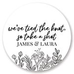 Personalised Floral Wedding Shot Glass Favour Stickers (37mm (35 per sheet), Take A Shot, White)