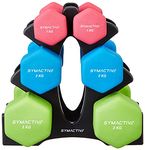 Amazon Brand - Symactive Neoprene Coated Dumbbell Combo with Stand 12 Kg, Set of 2 (1 Kg, 2 Kg, 3 Kg)