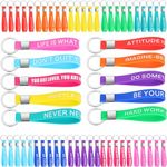 LATERN 60Pcs Inspirational Quote Keychains, 10CM Silicone Rubber Key Rings Motivational Bracelet Key Chains with Inspirational Messages for Thank You Teacher Gift Party Favors (10 Positive Style)