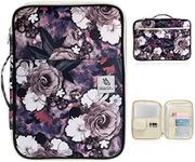 BTSKY New Multi-functional A4 Document Bags Portfolio Organizer-Waterproof Travel Pouch Zippered Case for Ipads, Notebooks, Pens, Documents (White Flower)