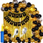 Party Propz Birthday Decoration Kit - 61 Pcs Black And Gold Birthday Decoration Balloons With Balloon Pump | Happy Birthday | Black Gold Birthday Decorations | Black Birthday Decoration Items - Foil