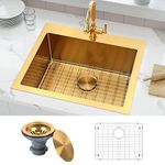 MONSINTA Bar Sink, Bar Sink Drop In, 25" x 22" Laundry Sink, Utility Sink, Stainless Steel Sink, 14 Gauge Drop In Kitchen Sink with Sink Protector and Kitchen Sink Strainer, Gold Bar Sink