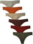 Kalon 6 Pack Women's Nylon Spandex Thong Underwear (Medium, Earth)