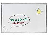 The Workplace Depot Wall Mounted Whiteboard, Large Magnetic 90 x 60cm Surface, Office Classroom Board with Pen & Magnets