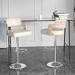 Nalupatio Bar Stools Set of 2 Morden Height Counter Bar Stools with Wood Back Thickened Seat Swivel Adjustable Stool Chair for Home Kitchen Island Beige