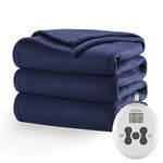 Sunbeam Quilted Fleece Heated Blanket with EasySet Pro Controller, Full, Newport Blue