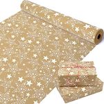 Gift Wrapping Paper Roll, Brown Kraft Christmas Wrapping Paper Large Roll, Recyclable Wrapping Paper for Christmas Birthday Baby Shower Wedding, Stars Wrapping Paper for Women Men Female, 43cm x 15m