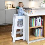 Stepup Baby Toddler Tower with Adjustable Step, White Montessori-Inspired Toddler Step Stool, Standing Tower for Kids, Fits Under Kitchen Counters, Adjustable for 18 Month - 5 Years