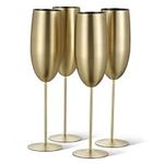 Oak & Steel - 4 Stainless Steel Champagne Flutes - Camping Wine Glasses - Picnic Champagne Flutes - Solid & Unbreakable - Outdoor Parties, Picnic, Beach & Pool - Gold Matte, 285 ml