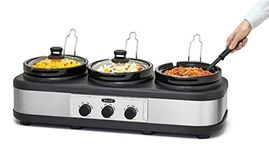 BELLA Triple Slow Cooker and Buffet Server, 3 x1.5 QT Manual Stainless Steel