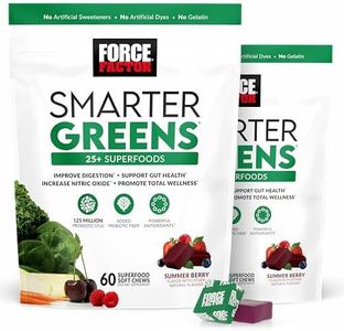 Force Factor Smarter Greens Superfood Chews, 2-Pack, Greens and Superfoods with Probiotics, Antioxidants, and Fiber, Greens Supplement to Support Digestion, Nitric Oxide, and Energy, 120 Soft Chews