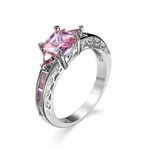 Daesar Wedding Bands for Women, Plated 18ct Gold Rings Women Vintage Pink Square Shape Cubic Zirconia Ring Size V 1/2