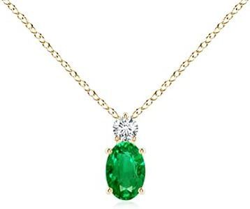 Angara Natural Emerald Solitaire Pendant for Women | Oval Emerald Solitaire Pendant with Diamond in Yellow Gold | May Birthday, Anniversary, Gemstone Jewelry Gift | AAA | 9x7mm