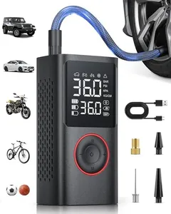 Powools Tire Inflator Portable Air Compressor, 150 PSI Cordless Mini Bike Tire Pump, Air Pump for Auto, Motorcycle, Bicycle, Balls with Pressure Gauge&LED Light, Black, Medium