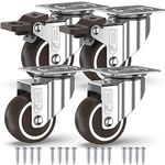 GBL Heavy Duty Castor Wheels with 2 Brakes + Screws - 50mm up to 200KG - Pack of 4 No Floor Marks Silent Caster for Furniture - Rubbered Trolley Wheels - Silver Castors