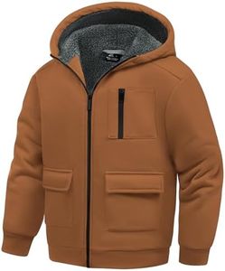 JACKETOWN Unisex Girls Boys Zip Up Hoodie Kids Fleece Jacket Sherpa Lined Sweatshirts Spring Fall Winter Coat Kids Casual Outerwear Dark Khaki 12-13 Years