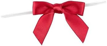 Reliant Ribbon 5171-90803-2X1 Satin Twist Tie Bows - Small Bows, 5/8 Inch X 100 Pieces, Scarlet