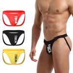 Linemoon Mens Jockstrap Sexy Underwear Athletic Supporters Cotton Jock Straps Male, Black/Red/Yellow, XXL