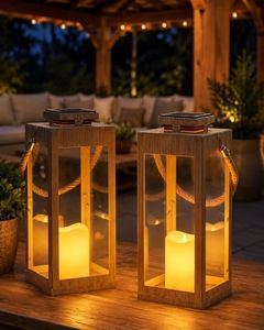 2 Pack 13.2 Inch Metal Large Outdoor Solar Lanterns for Patio Tabletop