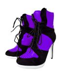 Frankie Hsu Stiletto Sport Basketball High Heeled Ankle Boots, Black Suede Classic White Sneaker Bootie, Big Size Fashion Designer Shoes For Women Men, Purple, 18