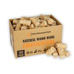 100 Wood Wool Fire Lighters - Natural Firelighters Made from Wood and Wax, Long Burn Time Up to 10 Minutes, Ideal Fire lighters for Wood Burners, BBQ, Fireplace, and Campfires