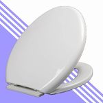 MLD Oval Shaped Design Hydraulic Soft Closing PP Toilet Seat Cover Hinge Size adjustment sideways front back fit all brand Commode Close OVL4046 (Color-White,Plastic)