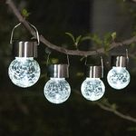 GIGALUMI 4 Pack Hanging Solar Lights, White LED Solar Crackle Globe Hanging Lights Waterproof Outdoor Solar Lanterns with Handle for Garden, Yard, Patio, Lawn