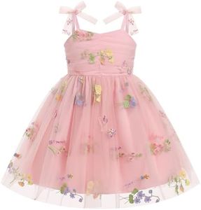IBTOM CASTLE Spring Dress for Girls Toddler Flower Princess Tutu Tulle Floral Wedding Princess Pageant Prom Formal Special Occasion Dresses for Baby Summer Sundress Pink-Floral 5-6 Years