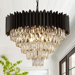 Black Crystal Chandeliers Modern Round Chandeliers 24" Dimmable 12 Lights Ceiling Pendant Light Fixtures 5 Tiers Luxury Raindrop for Living Room Dining Room Bedroom Foyer