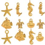 PH PandaHall 120pcs 6 Styles Golden Ocean Animals Tibetan Alloy Pendants Charms for DIY Necklace Bracelet Making (Starfish, Sea Horse, Mermaid, Shell, Fish and Tortoise)