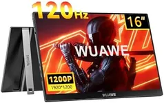 WUAWE 16" 1200P 120Hz Portable Monitor, 100% sRGB Portable Gaming Monitor with Built-in Stand,HDR and Freensync, External USB C Monitor for Laptop, PC, Phone, Switch, Xbox and PS5 (Black)