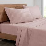 Mejoroom Striped Full Size Sheets – Extra Soft Full Size Bed Sheets - 16inches deep Pocket Full Sheet Set, Breathable, Wrinkle, Fade and Stain Resistant - 4 Piece (Full, Dusty Pink-01)