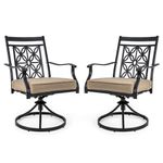 COSTWAY Set of 2 Swivel Garden Chairs, Patio Bistro Bar Stools with Cushion, Backrest & Armrest, All-Weather Outdoor Dining Chair for Balcony Pub Backyard Poolside