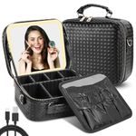 Vanexiss Travel Makeup Bag with LED Mirror, 3 Colour Mode LED Mirror, Waterproof PU Leather Makeup Bag with Adjustable Divider Compartments for Women's Makeup Accessories-Lady's Gift(Black)