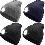 4 Pack LED Light Beanie Hat USB Rechargeable Winter Knitted Lighted Cap Headlight Hat Gifts for Men (Classic Style)