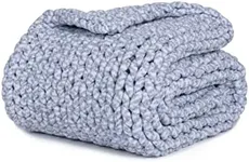 YnM Weighted Blanket, Handmade Chunky Knitted Design, Soft and Cozy, Temperature Regulating and Breathable, Machine Washable Throw for Sleep or Home Decor (Blue Fancy Yarn, 80x87 Inch, 25lbs)