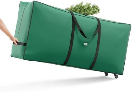 SONGMICS Christmas Tree Storage Bag with 1.6-Inch Wheels, Rolling Storage Bag, up to 9 ft, For Disassembled Holiday Tree, Length-Adjustable Handles, 600D Oxford Fabric, Forest Green URXS004C01