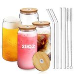 Rechano [4 Pack, 20 oz] Can Shaped Tumbler Cup with Glass Straws, Large Beer Glasses, Clear Drinking Glass Cup, Ideal for Ice Tea, Iced Coffee, Cocktail, Whiskey