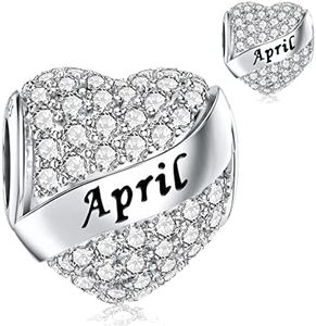 DALARAN April Birthstone Charms Sterling Silver Happy Birthday Heart Bead Charm for Pandora Bracelet with Present Box