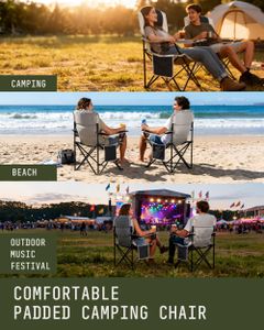 Voyager Folding Camping Chairs 2-Pack with Cooler Bag – Black, Padded